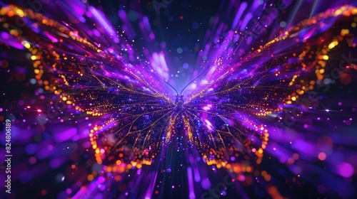 3d rendering  abstract cosmic BUTTERFLY background  ultra violet neon rays  glowing lines  cyber network  speed of light  space-time continuum