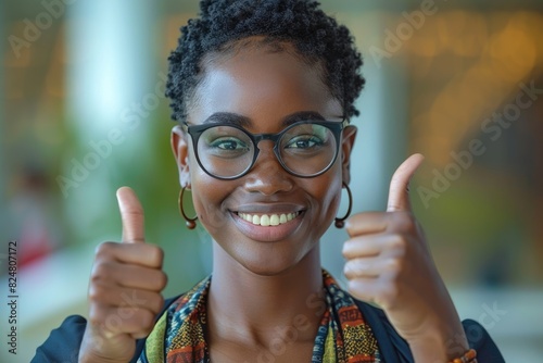 A young woman with a thumbs up