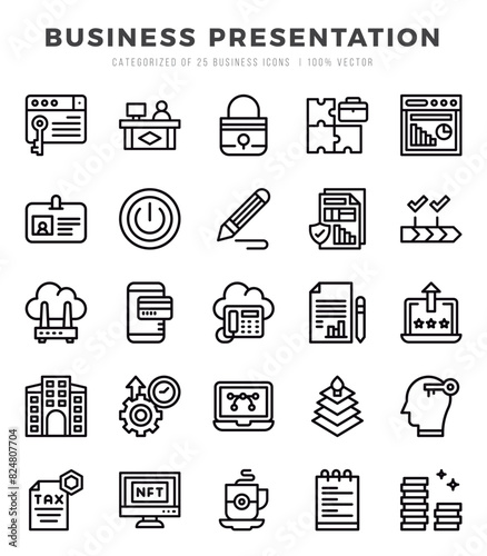 Collection of Business Presentation 25 Lineal Icons Pack.