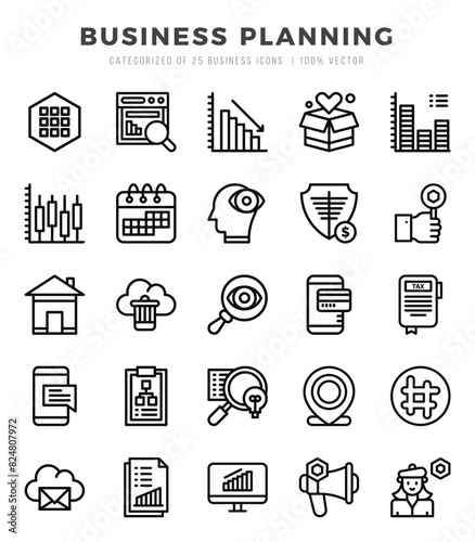 Business Planning Lineal icons collection. 25 icon set in a Lineal design.