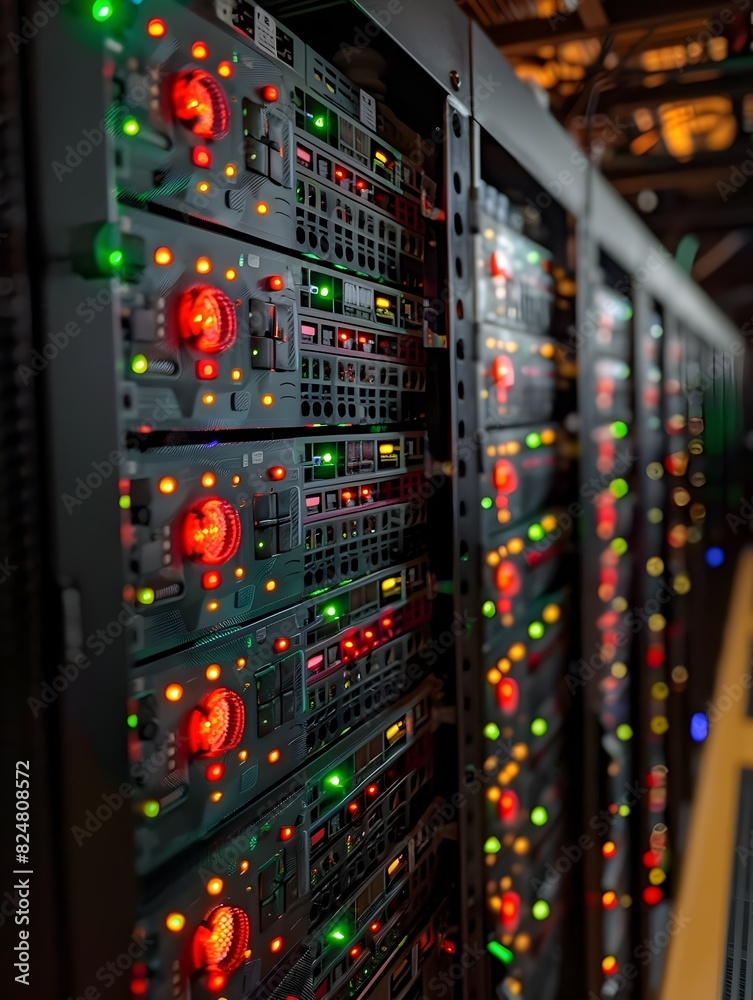 Naklejka premium HighTech Data Infrastructure A Modern Server Rooms Sleek Design