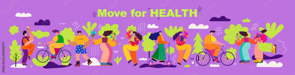 custom made wallpaper toronto digitalGroup of people on the move and doing sports. Illustration on the theme of active summer fun and healthy leisure