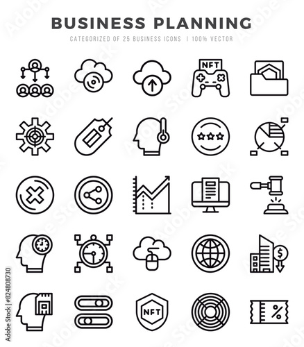 Collection of Business Planning 25 Lineal Icons Pack.