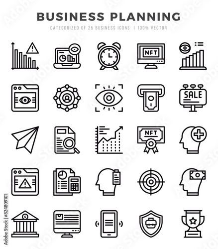 Business Planning Icons Pack. Lineal icons set. Lineal icon collection set. photo