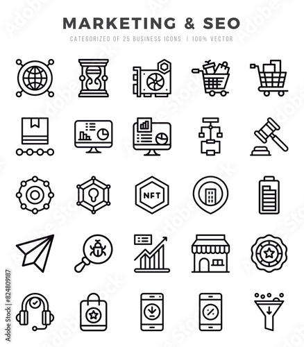 Marketing & SEO Icon Pack 25 Vector Symbols for Web Design.