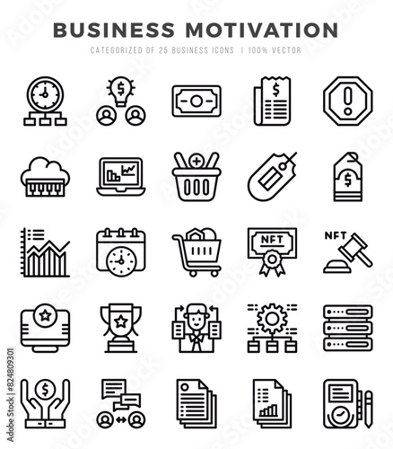 Set of simple Lineal Business Motivation Icons. Lineal art icons pack.