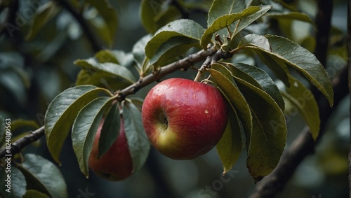 A fresh kei apple on the branch photo