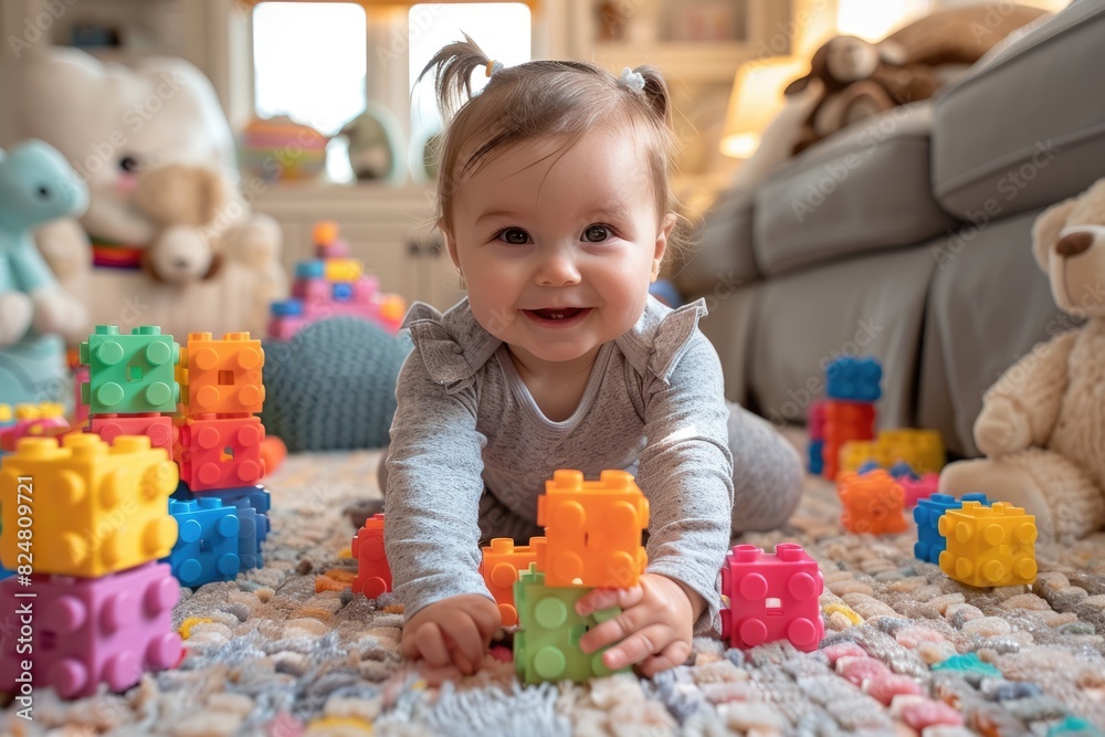 Fototapeta premium Children playing with building blocks