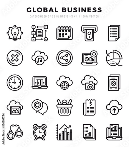 Global Business Lineal icons collection. Lineal icons pack. Vector illustration