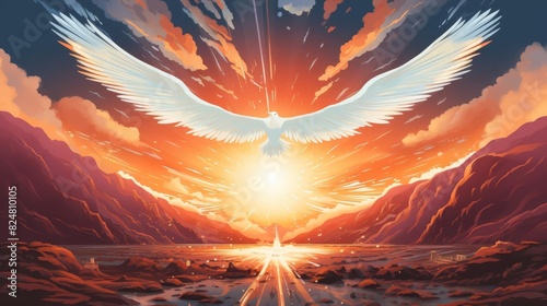 An illustration of the Holy Spirit as an angel with fire coming out from its mouth photo