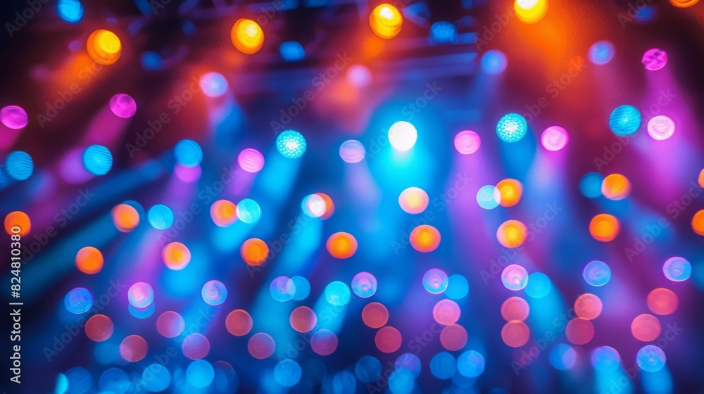 Vibrant abstract background capturing the colorful atmosphere of concertgoers at a live music event with blurred stage lights
