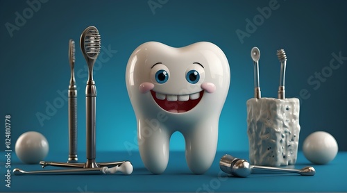 Happy Tooth with Dental Tools