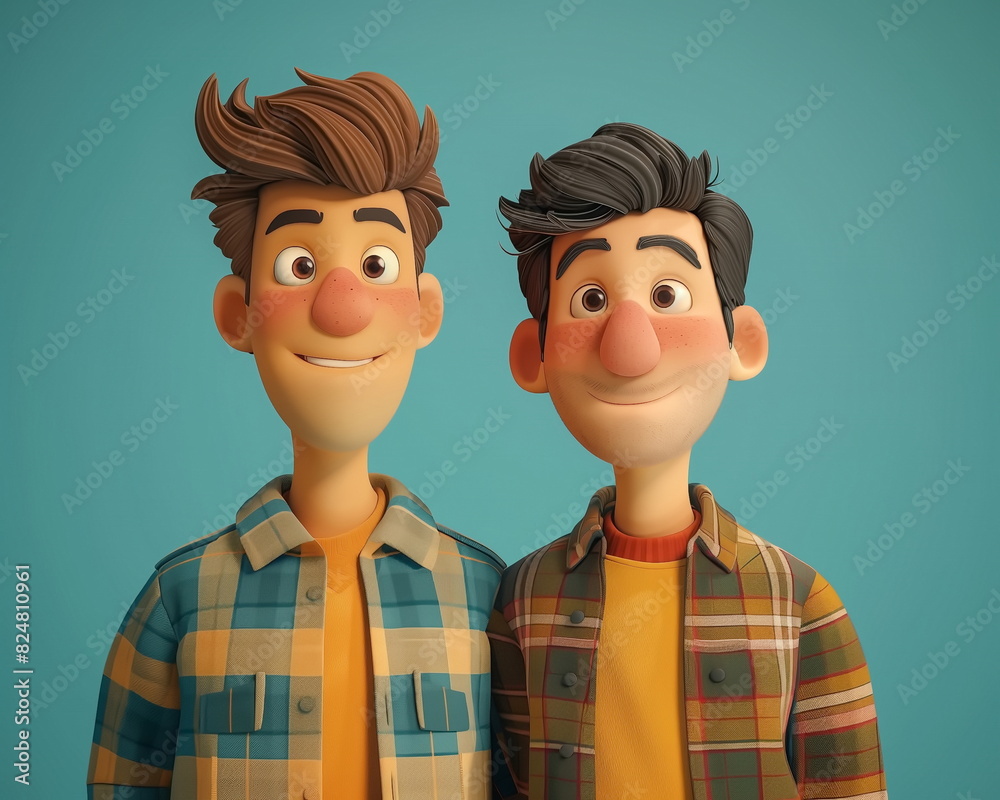 portrait of two brother smiling in 3D cartoon portrait of two brother smiling in 3D cartoon
