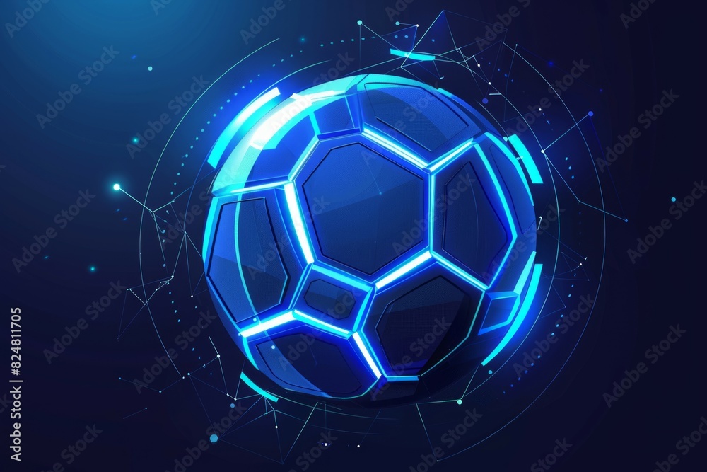 Naklejka premium Soccer ball or football with futuristic blue glowing