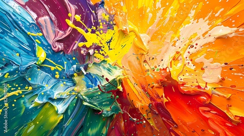 Burst of multi-colored paint splashes  infusing the canvas with energy and excitement