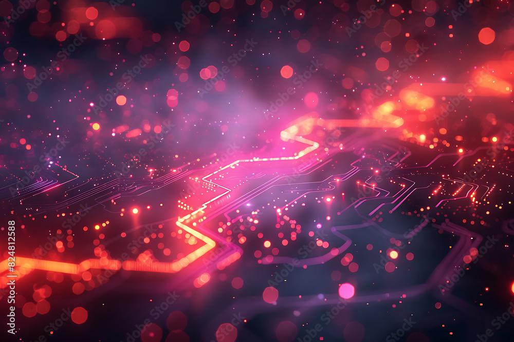 Fototapeta premium An intricate abstract design featuring interconnected circuit patterns in vibrant colors, symbolizing modern technology and digital innovation