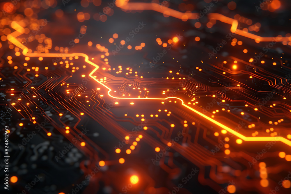 Fototapeta premium An intricate abstract design featuring interconnected circuit patterns in vibrant colors, symbolizing modern technology and digital innovation