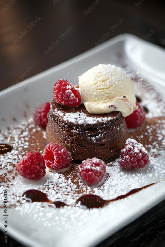 chocolate souffle and ice cream on a plate. Selective focus chocolate souffle and ice cream on a plate. Selective focus