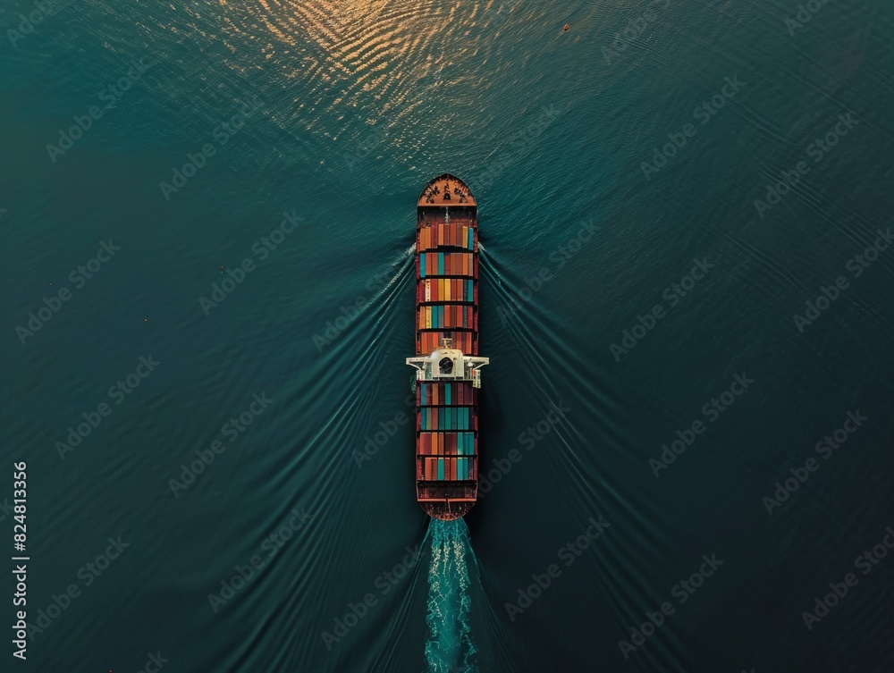 Oceanic Odyssey: A Captivating Aerial Snapshot of a Loaded Container Cargo Vessel at Sea