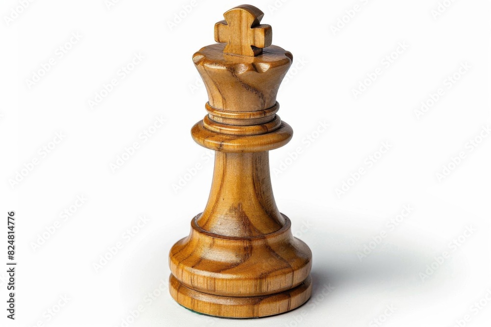 Wooden king chess piece isolated on white background symbolizing strategy, leadership, and decision-making in the game of chess. Wooden king chess piece isolated on white background symbolizing strategy, leadership, and decision-making in the game of chess.