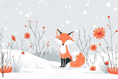 a fox sitting in the snow photo