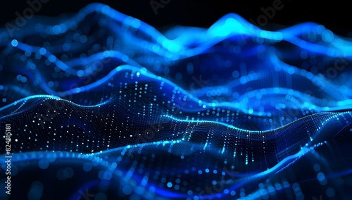 Abstract background with a blue glowing low poly wireframe network, depicting data transfer and connection concepts on a dark blue background
 photo
