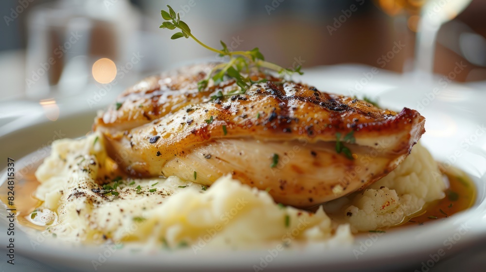 Image of a chicken steak served with a creamy mashed cauliflower, Image of a chicken steak served with a creamy mashed cauliflower,