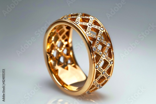 a gold ring with diamonds photo