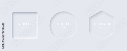 Square, round and hexagonal white 3D frames.