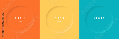 A set of round 3D frames in orange, yellow and blue tones.
