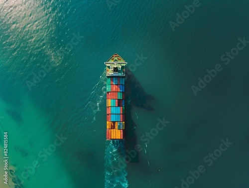 Shipping Across the Horizon: An Aerial Perspective of Container Cargo Ship at Sea