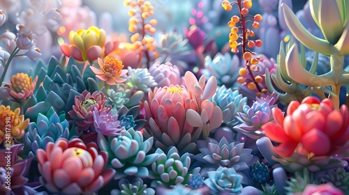Colorful flowers succulents poster background