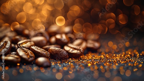 Vibrant image of coffee beans with a bokeh effect, showcasing the beans' rich color and the concept of energy photo