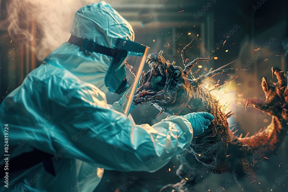 a person wearing a blue and green hood and a blue and black belt holds a gun in front of a wall, with long hair visible in the background a person wearing a blue and green hood and a blue and black belt holds a gun in front of a wall, with long hair visible in the background