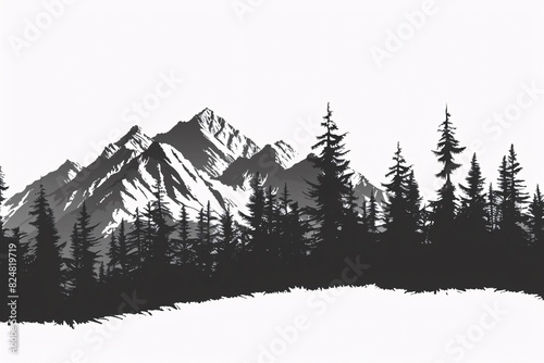 a black and white image of a mountain range photo