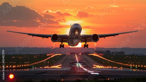 Majestic Jetliner Taking Off at Sunrise with Landing Gear Down - 4K Wallpaper
