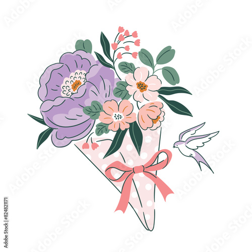 Wallpaper Mural Vector bouquet illustration. Floral Happy women's day March 8 spring holiday ice cone. Design for birthday day card, wedding, natural cosmetics, perfume, aromatherapy.  Torontodigital.ca