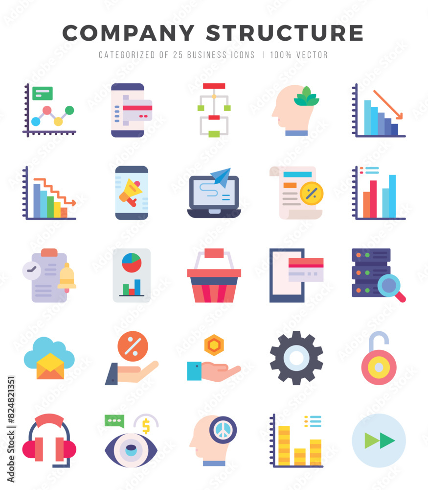 Company Structure Flat icons collection. 25 icon set. Vector illustration. Company Structure Flat icons collection. 25 icon set. Vector illustration.