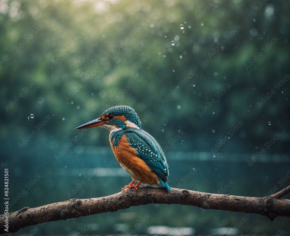 Fototapeta premium kingfisher on a branch and natural bird