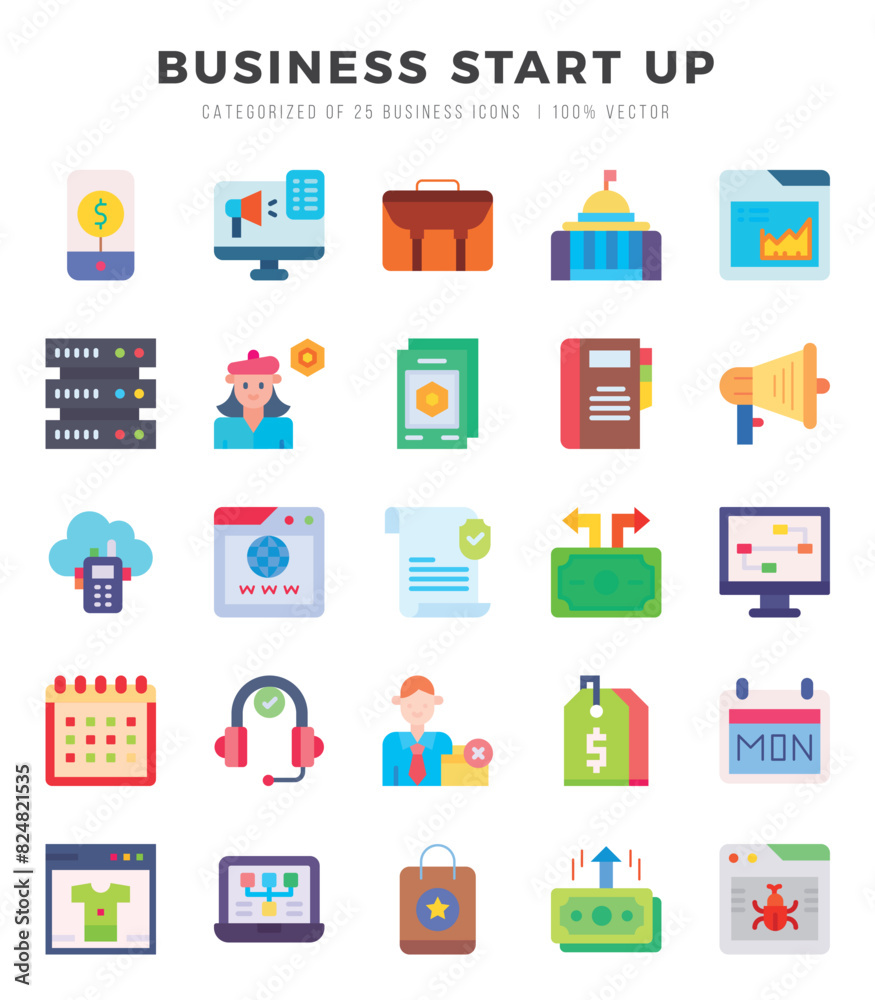 Business Start Up Flat icons collection. 25 icon set. Vector illustration. Business Start Up Flat icons collection. 25 icon set. Vector illustration.