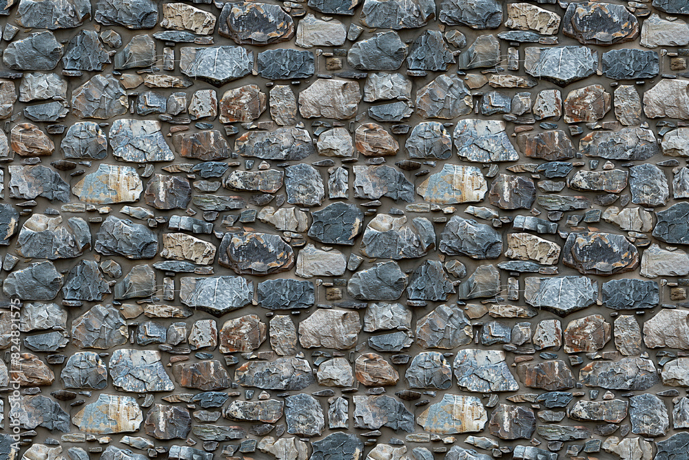 Obraz premium Rough stone wall texture creates a seamless pattern, ideal for rustic and rugged decorations. Perfect for architectural and natural concepts with a strong and durable feel.