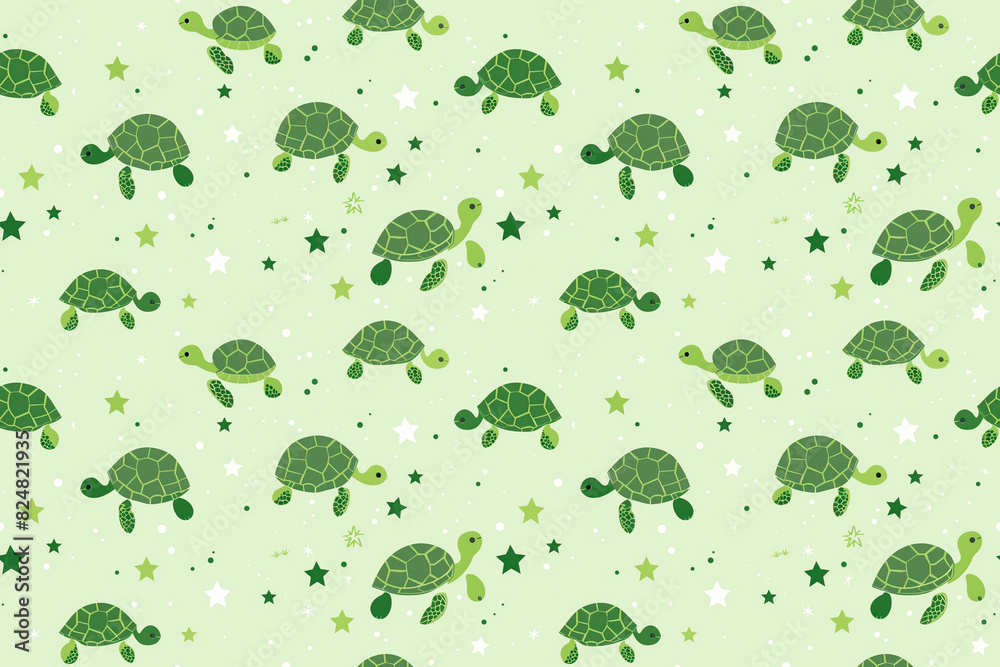 Green turtles and stars create a seamless pattern, perfect for fun and playful children's decoration. Green turtles and stars create a seamless pattern, perfect for fun and playful children's decoration.