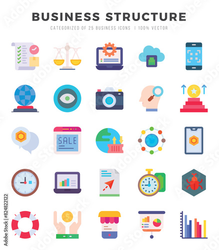 Business Structure Flat icons collection. 25 icon set. Vector illustration.