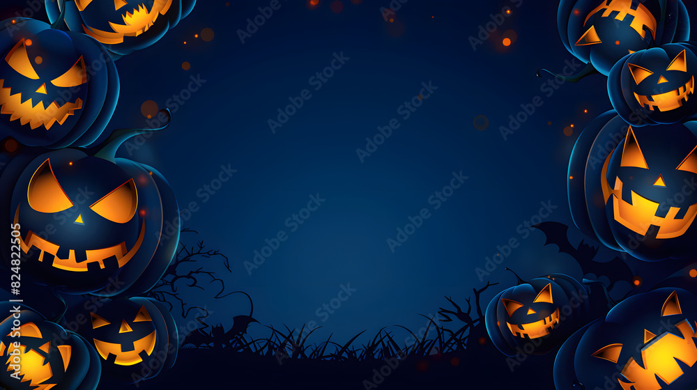 spooky halloween illustration for kids carwed pumpkins and copy space in the middle. spooky halloween illustration for kids carwed pumpkins and copy space in the middle.