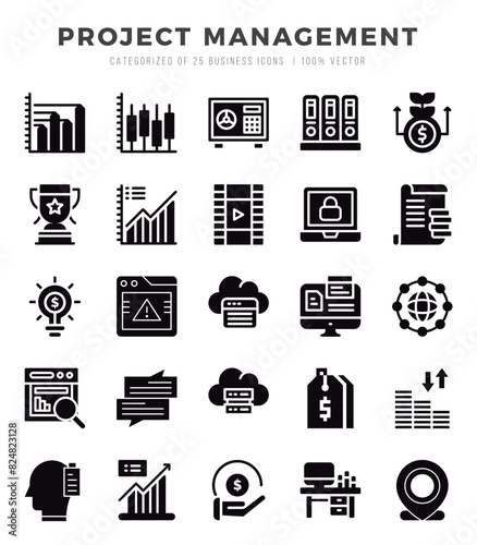 Project Management Icons bundle. Glyph style Icons. Vector illustration.
