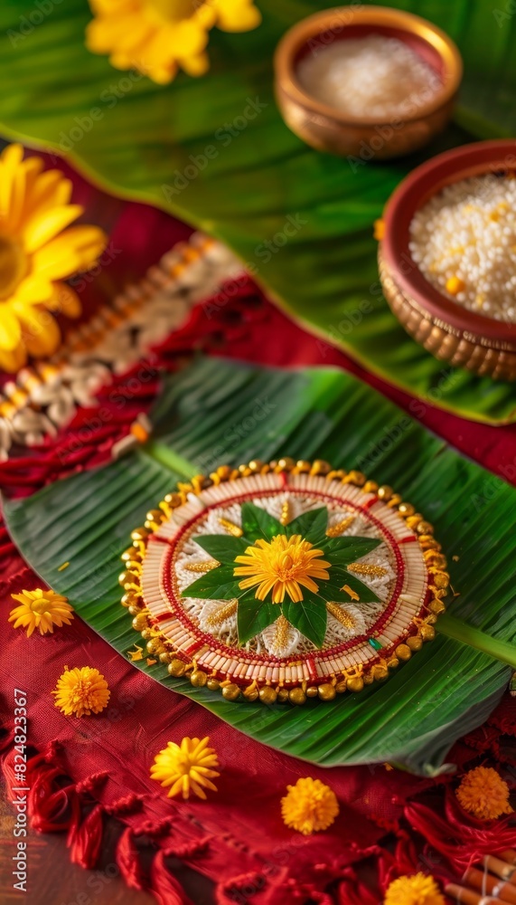 Vibrant floral decorations at onam festival in india displaying a colorful array of hues