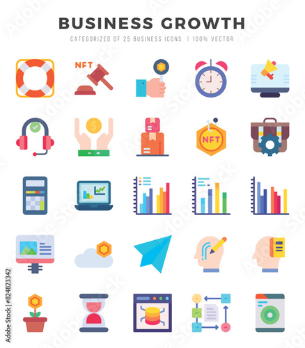 Set of Business Growth icons. Vector Illustration.