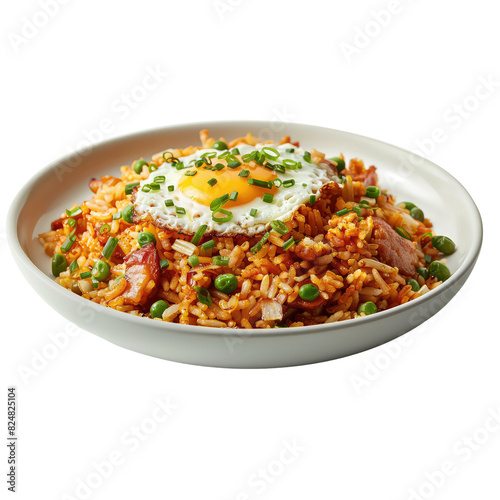 Fried Rice Without Background with Sunny Side Up Egg Topping, Generative AI