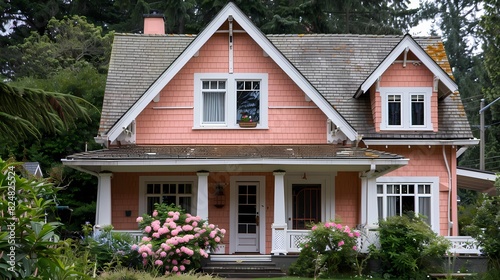 Craft man house exterior painted in peachy pink with white trims © coco