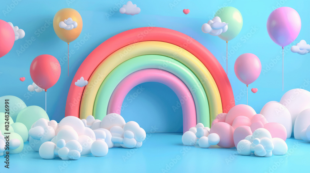3D Illustration of Generative AI with Rainbow and Clouds 3D Illustration of Generative AI with Rainbow and Clouds